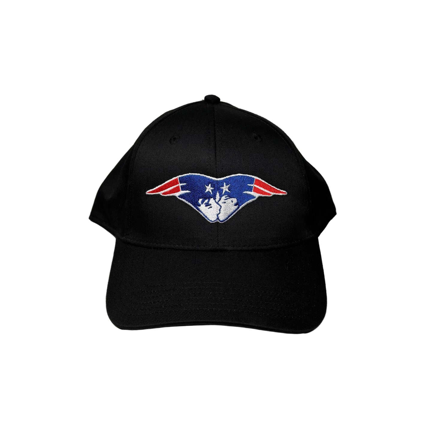 Black cap with a logo on a white background