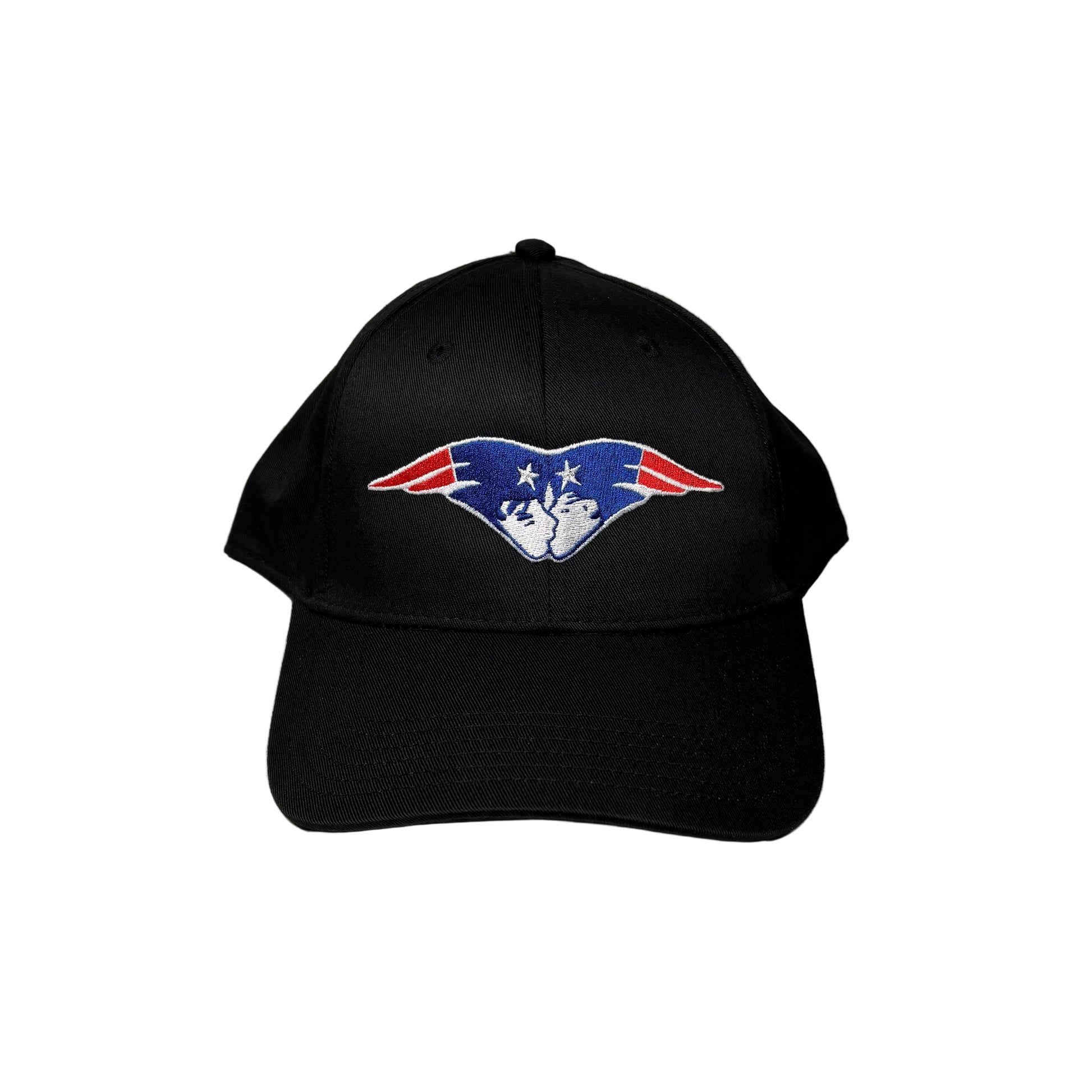 Black cap with a logo on a white background