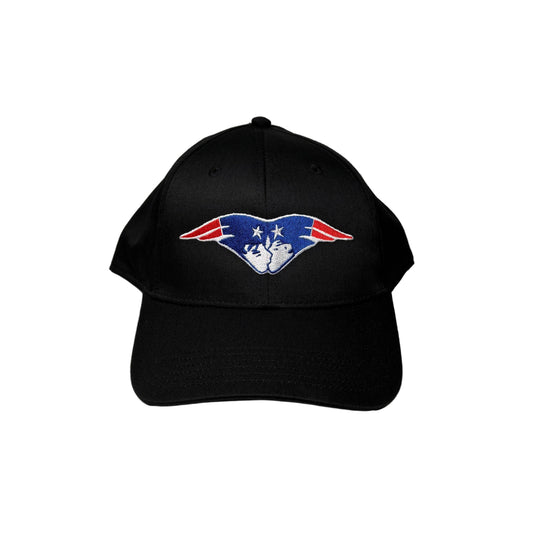 Black cap with a logo on a white background