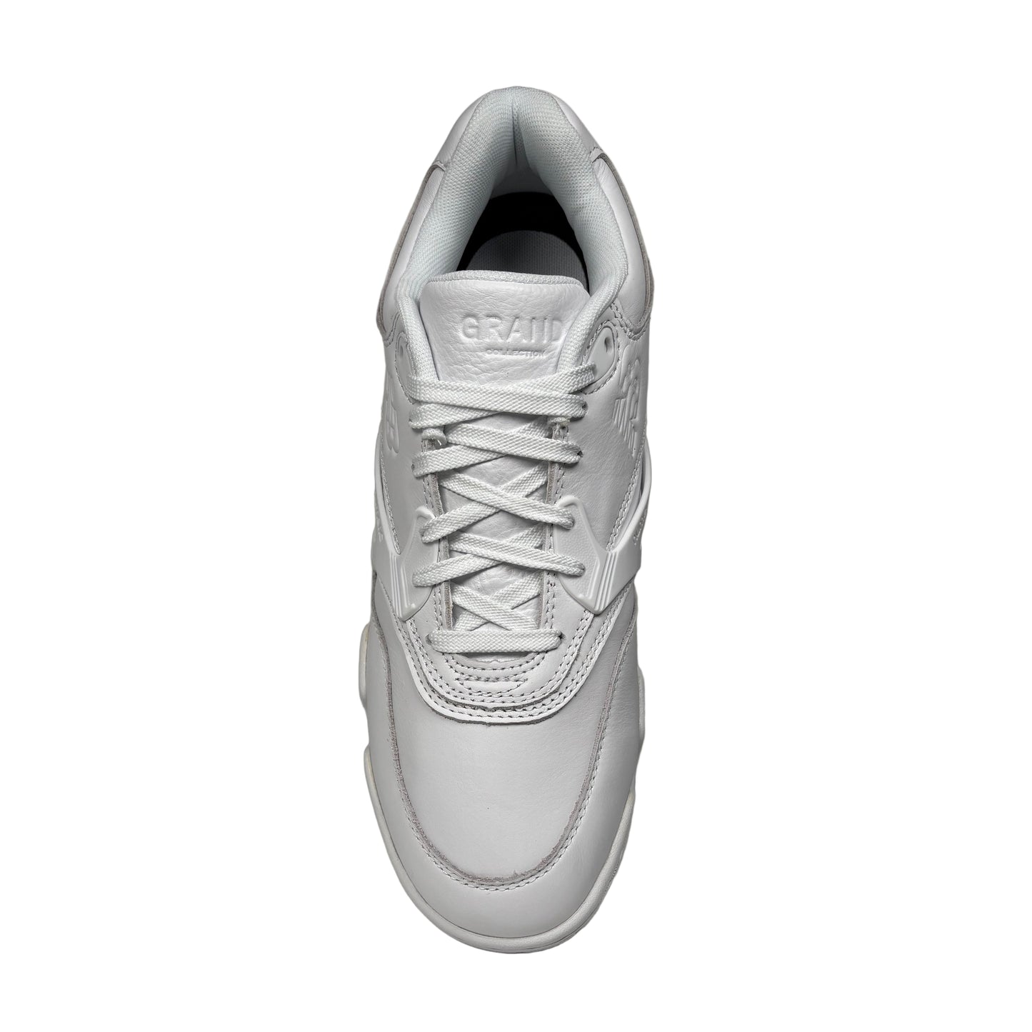 top down view of White sneaker on a white background