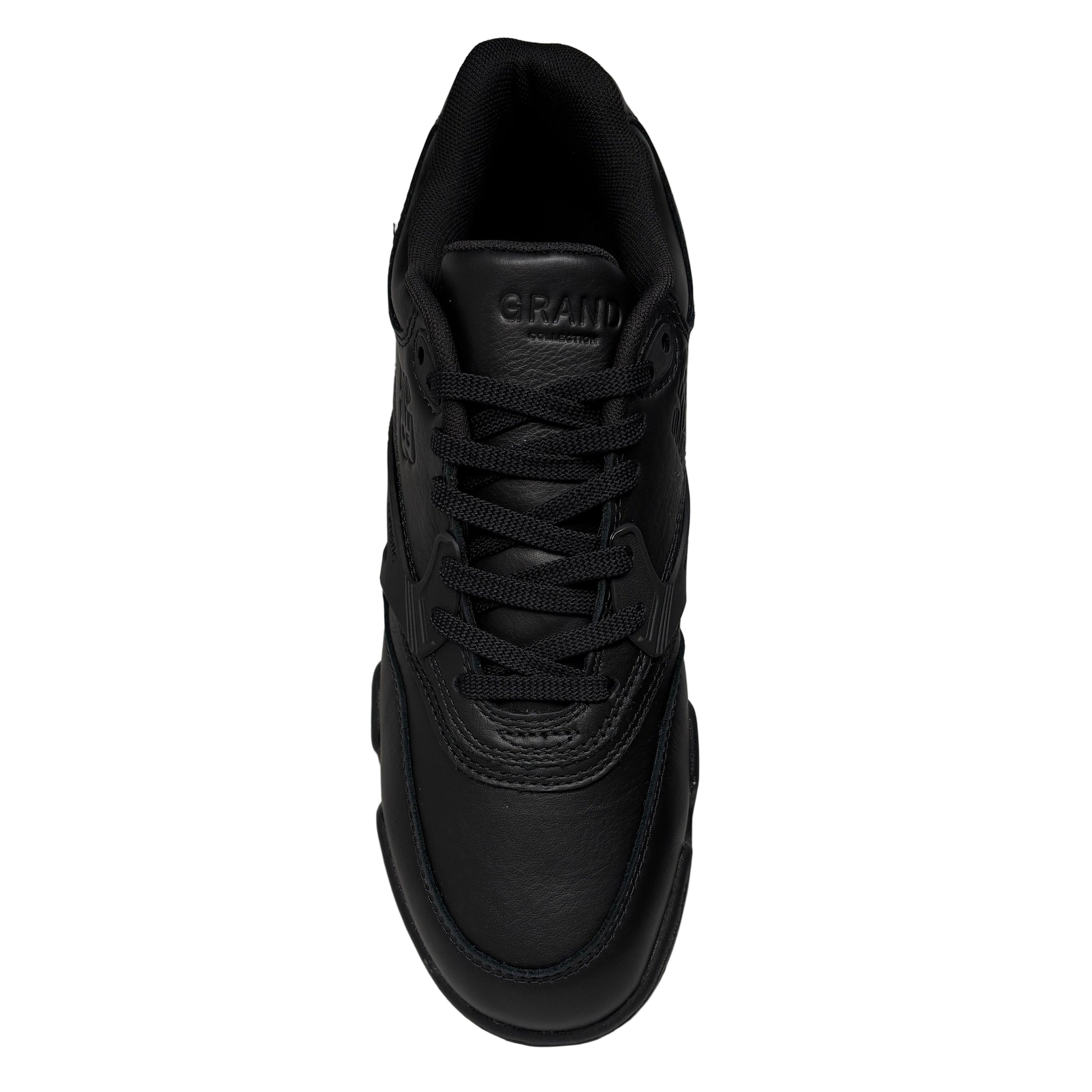 top down view of Black sneaker on a white background