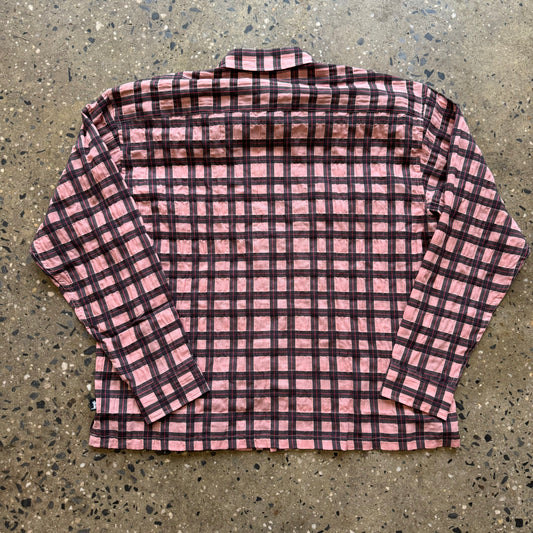 rear view of pink plaid shirt
