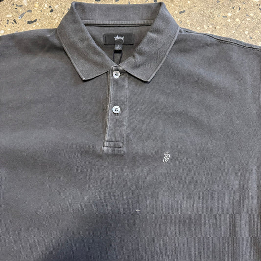 Stussy Pig. Dyed Pique Polo Shirt - Black
