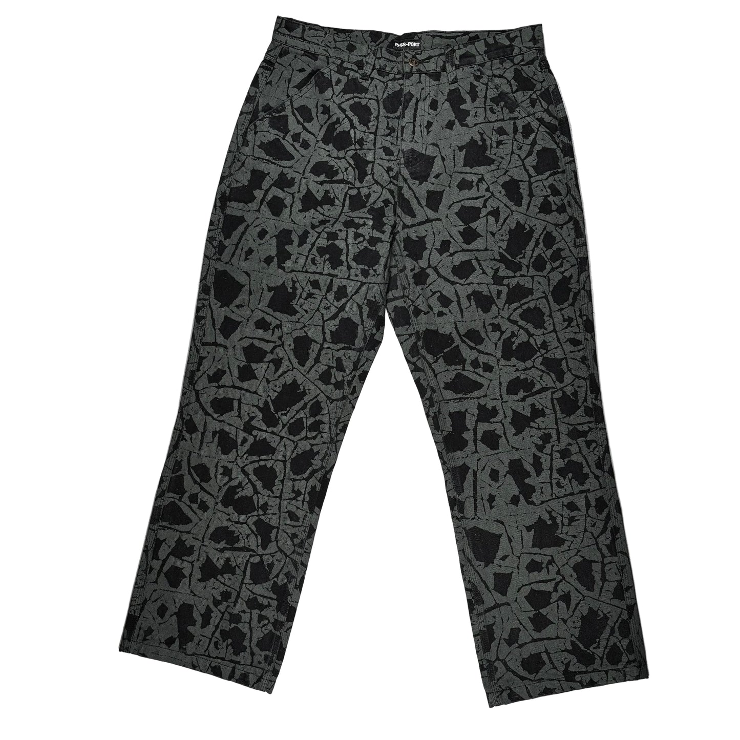 Black patterned pants on a white  background