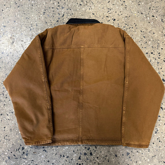 back view of brown washed canvas jacket