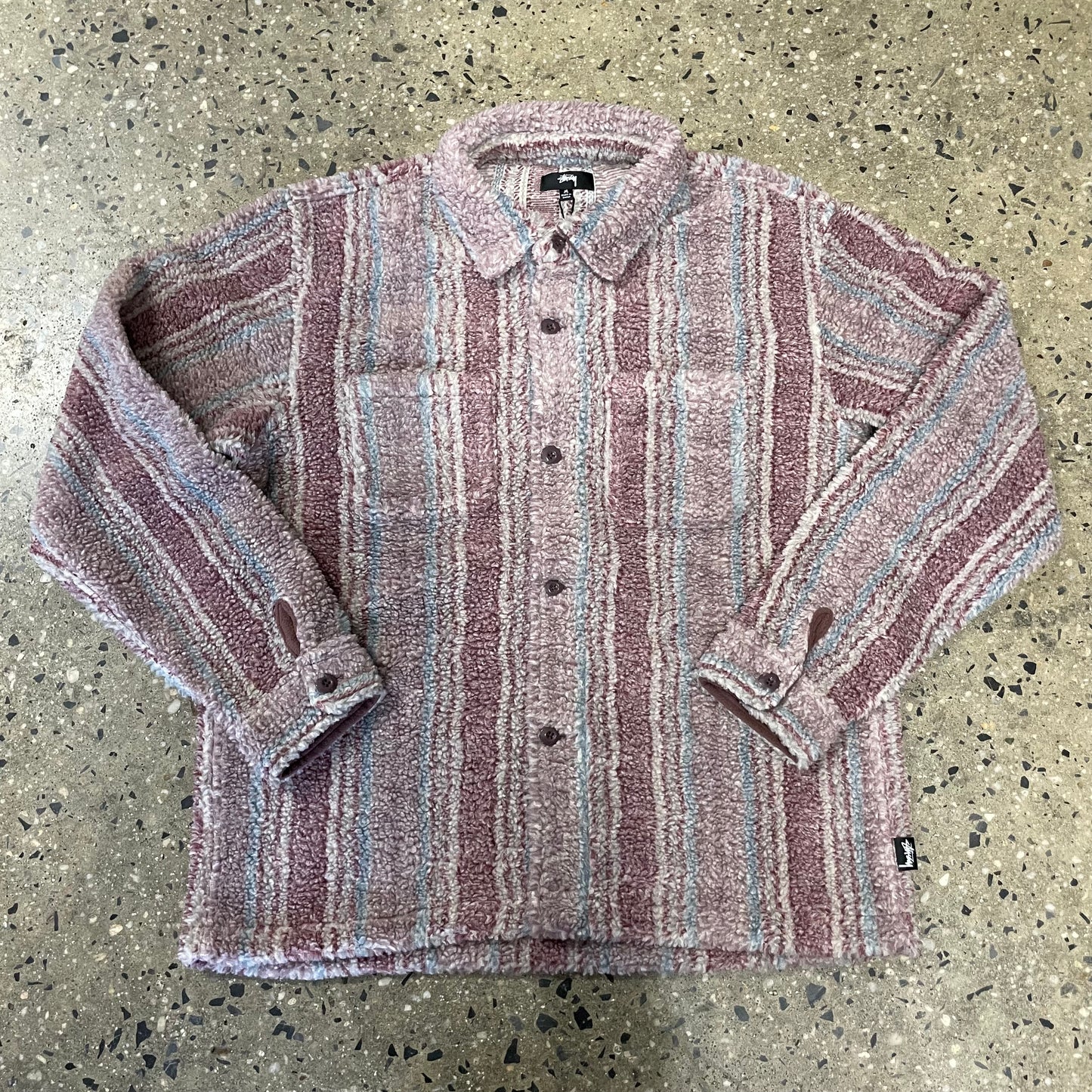Stussy Stripe Sherpa Shirt - Berry