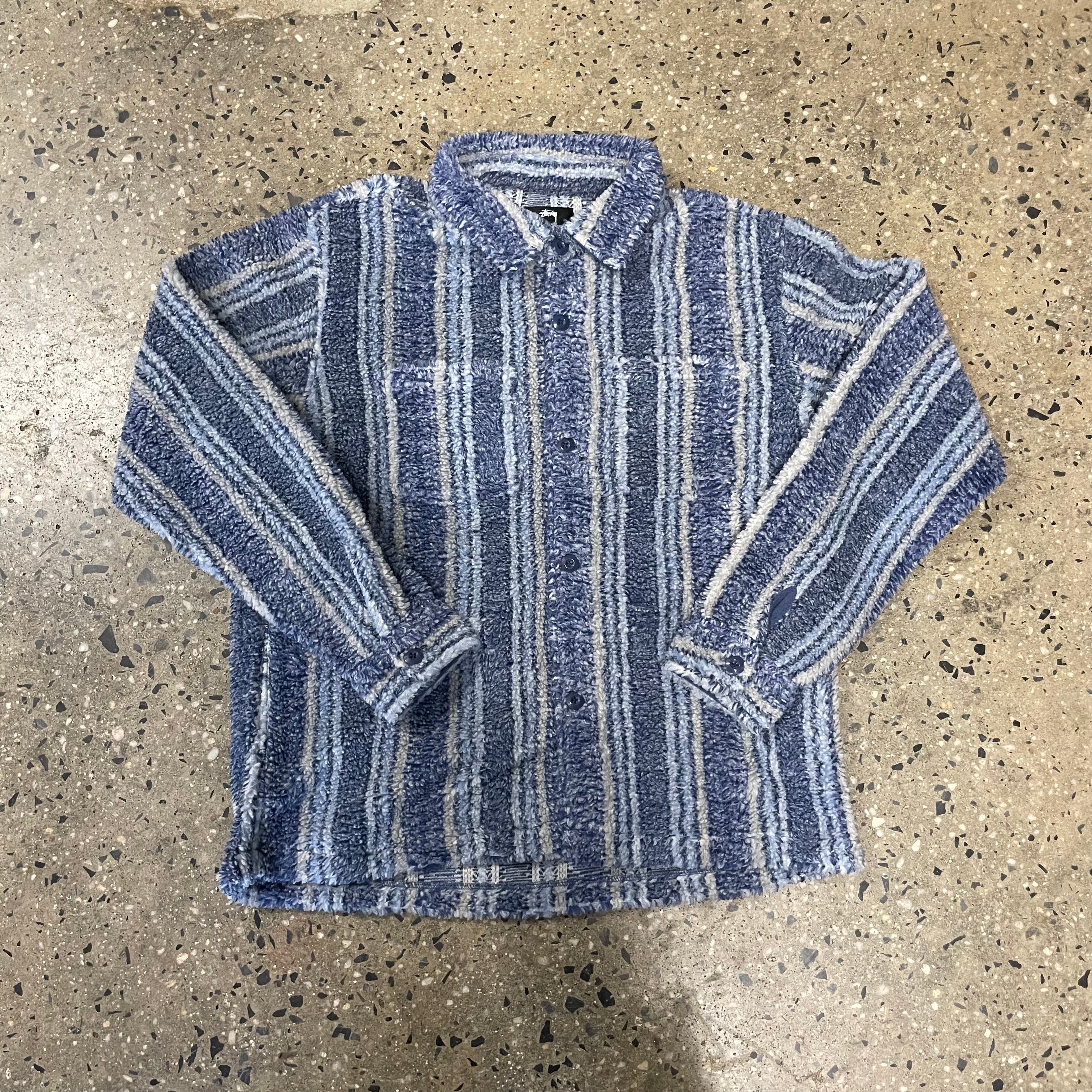 Stussy Stripe Sherpa Shirt - Indigo - Labor Skateboard Shop