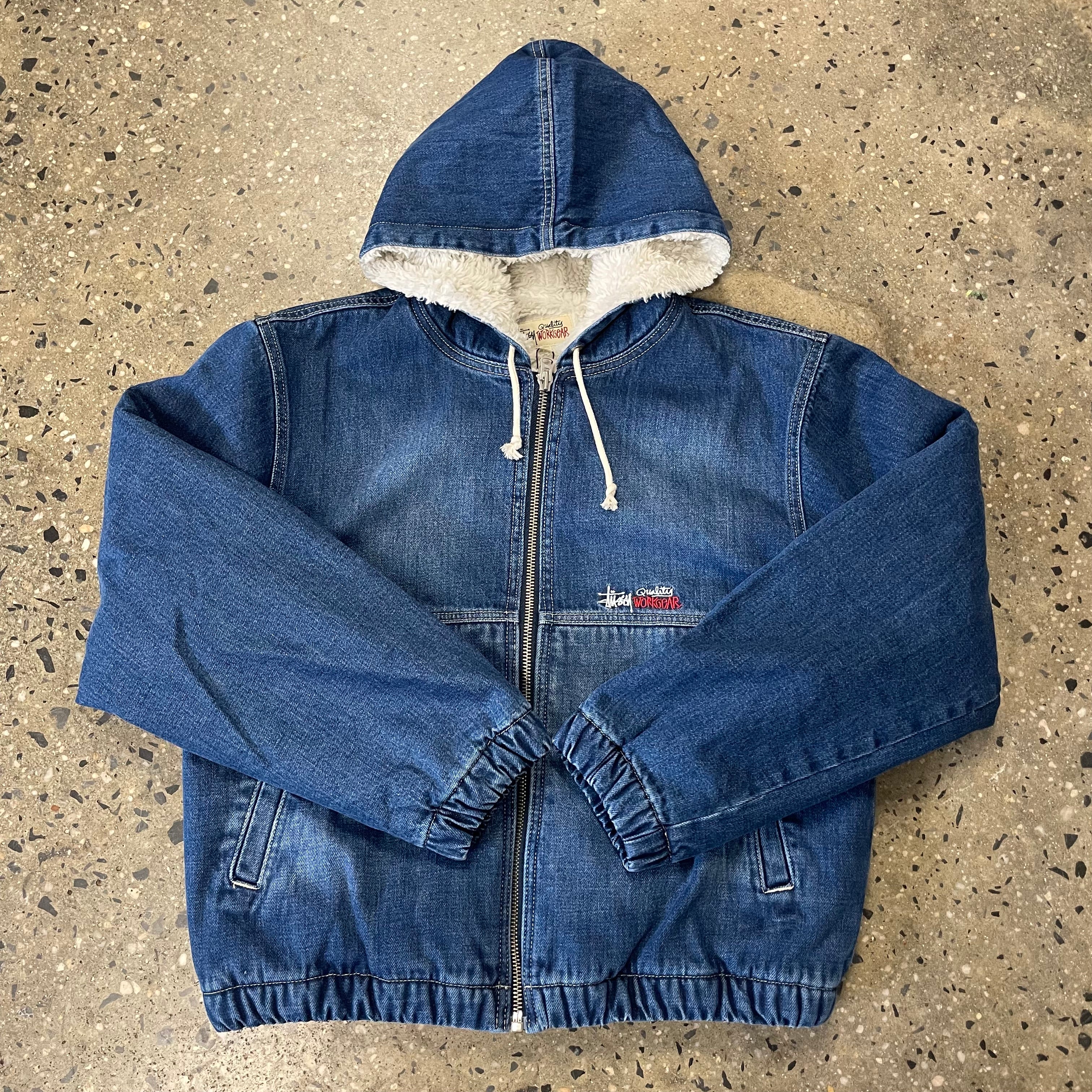 Stussy Denim Sherpa Work Jacket - Washed Blue - Labor Skateboard Shop