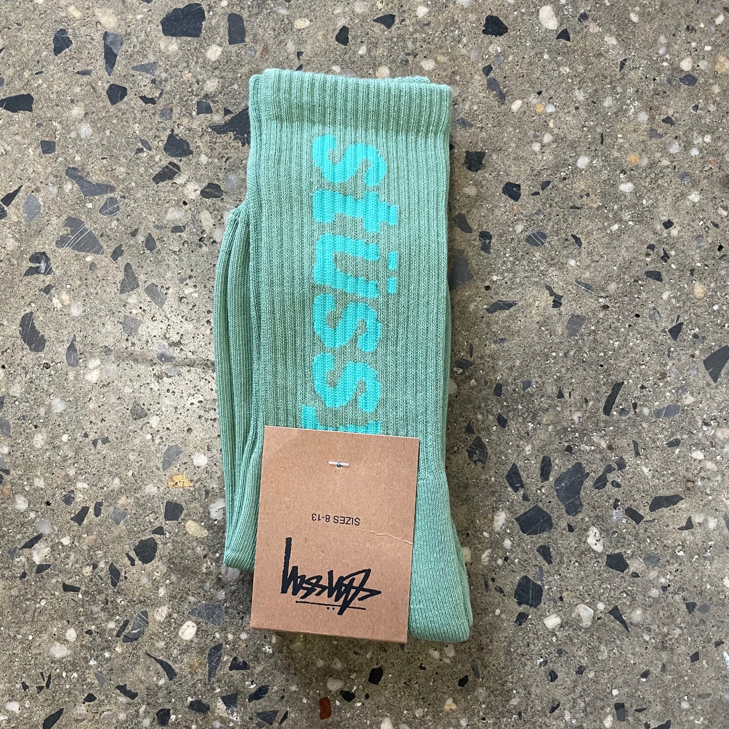 Stussy Helvetica Crew Socks - Pistachio/Aqua