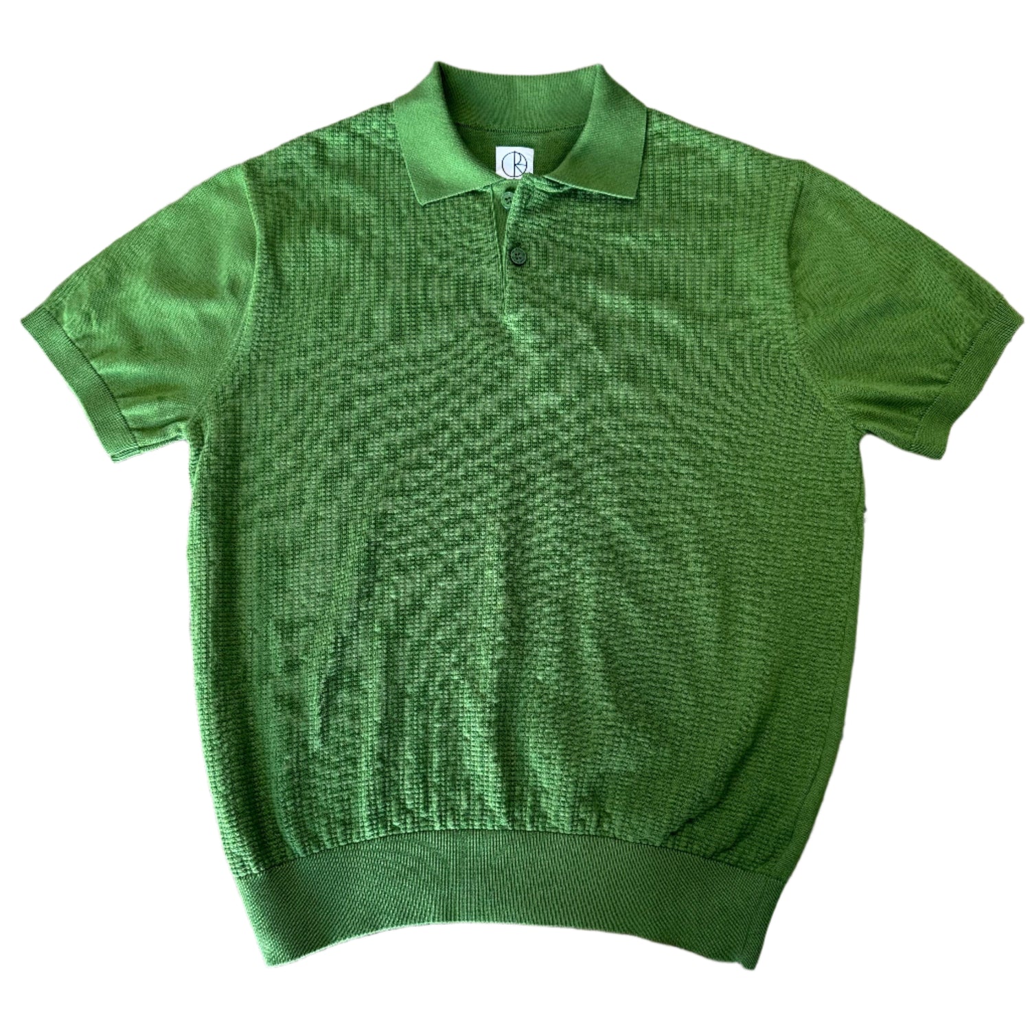 green short sleeve knit shirt with collar