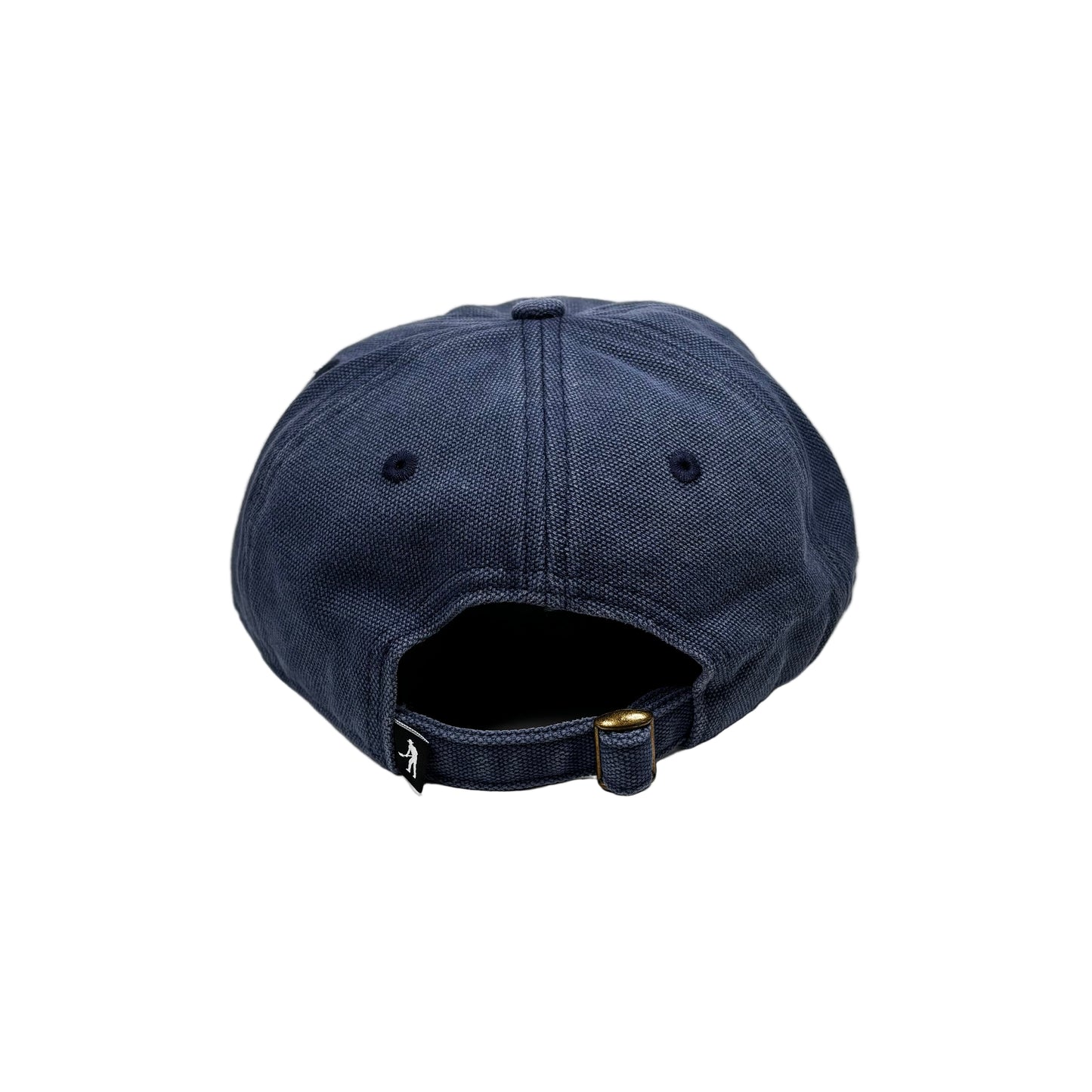Navy blue cap on a white pedestal against a white background