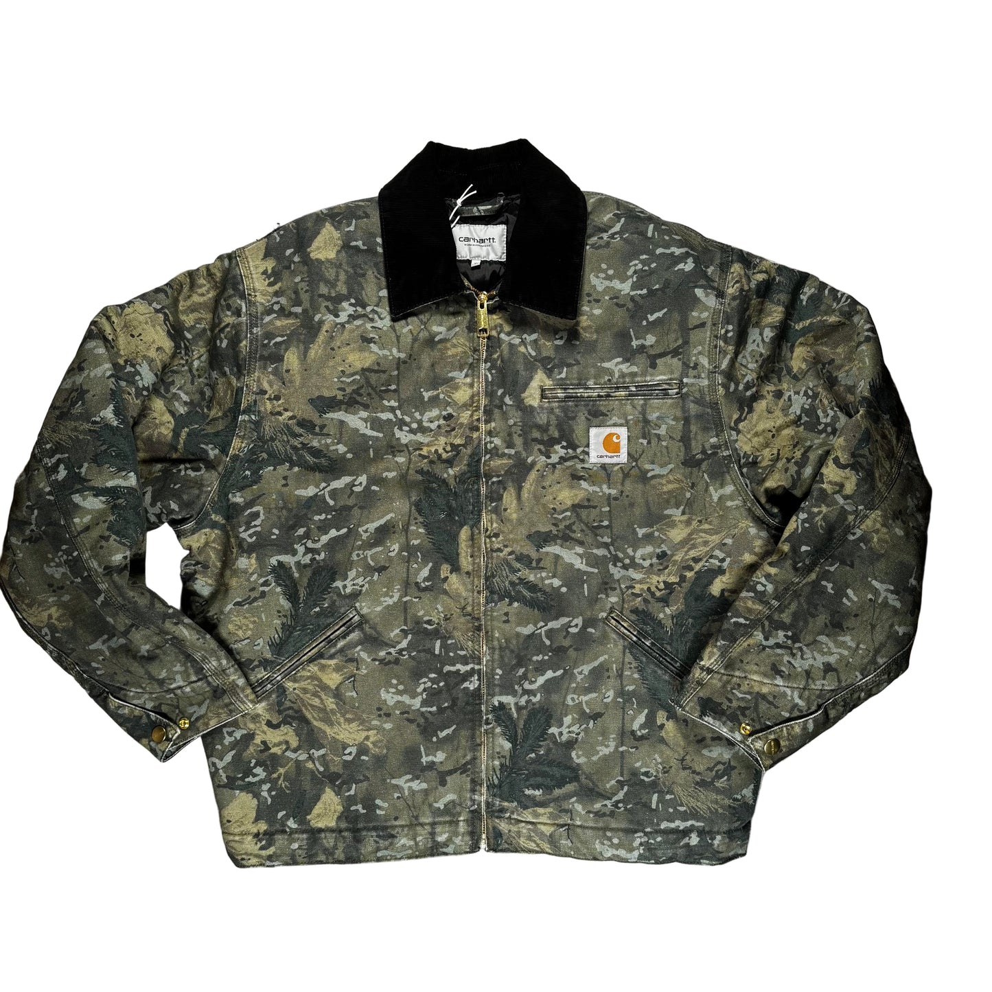Camouflage jacket with a carhartt logo on a white background