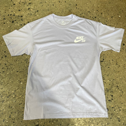 lavender T-shirt with white logo