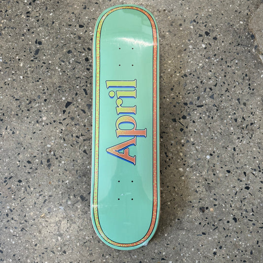 lime green deck with orange april logo in middle
