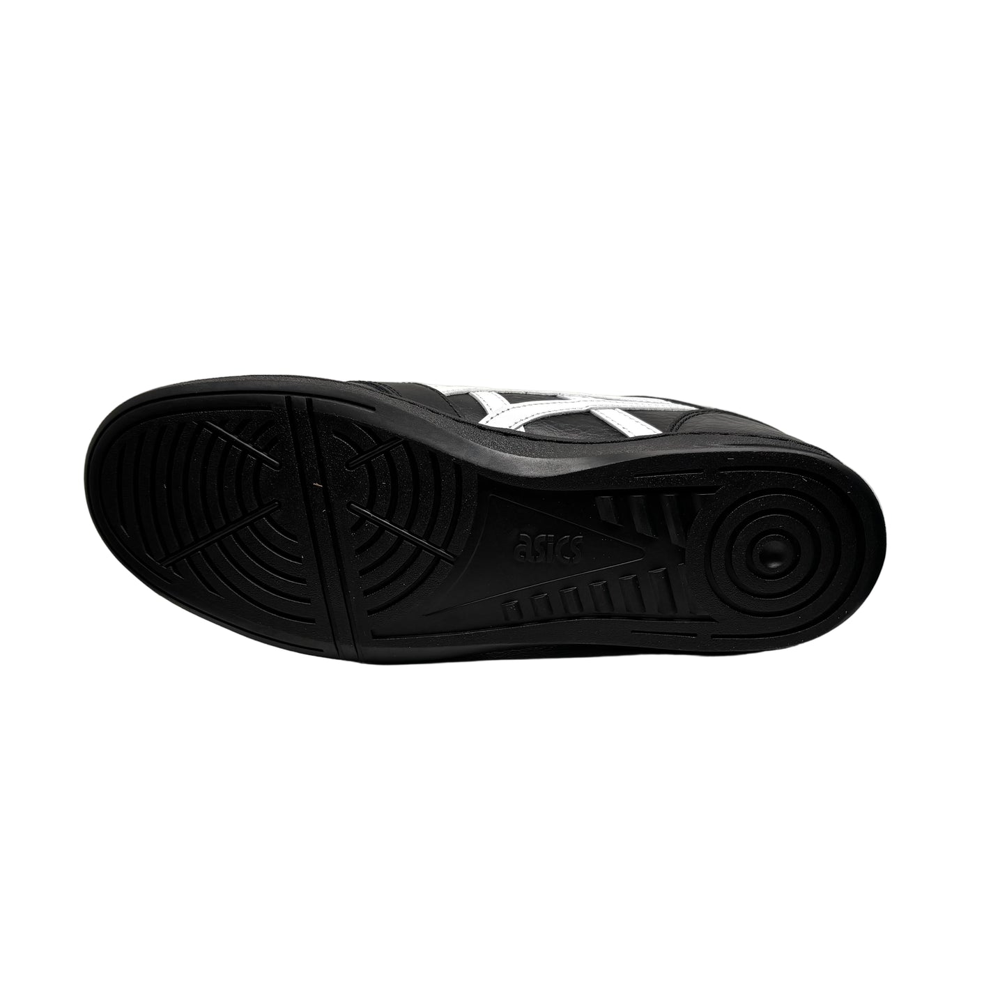 Black sneaker with white logo on a white background