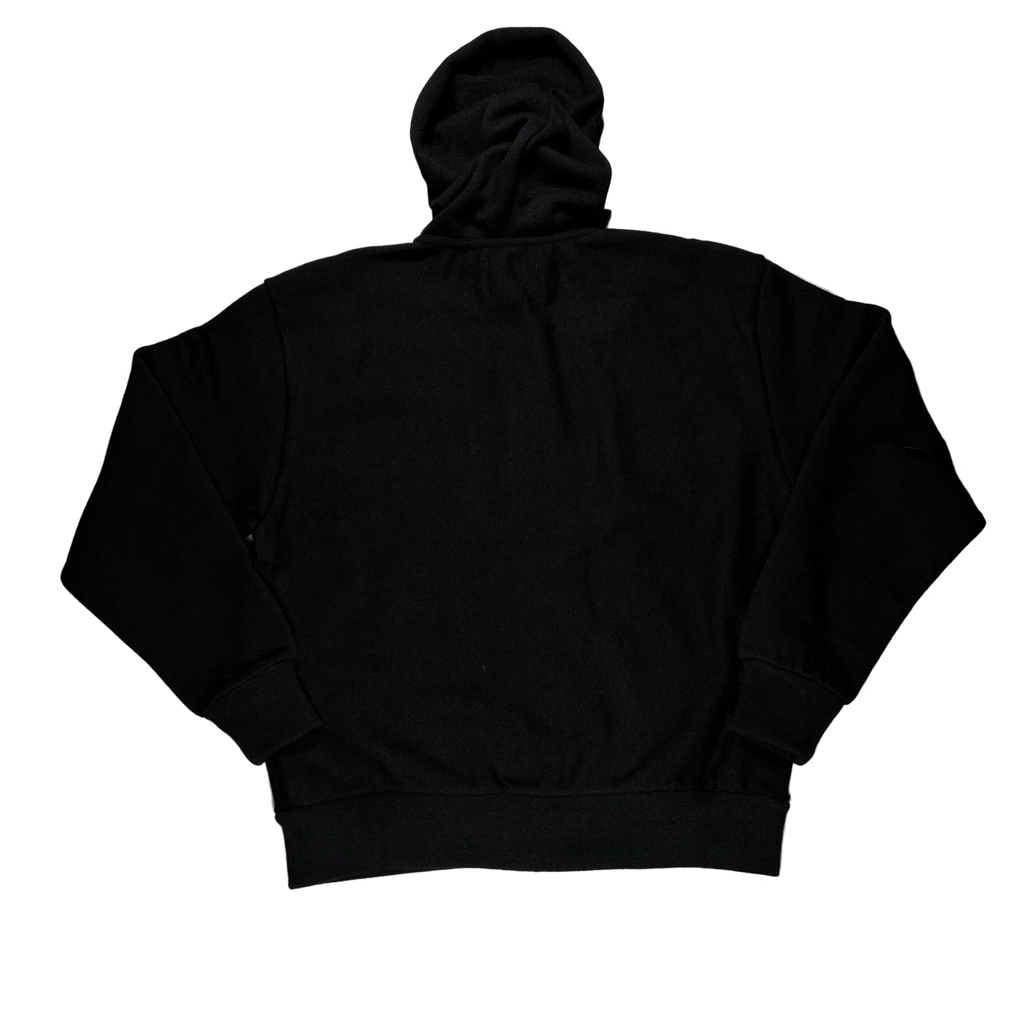 rear of Black hoodie on a white surface 