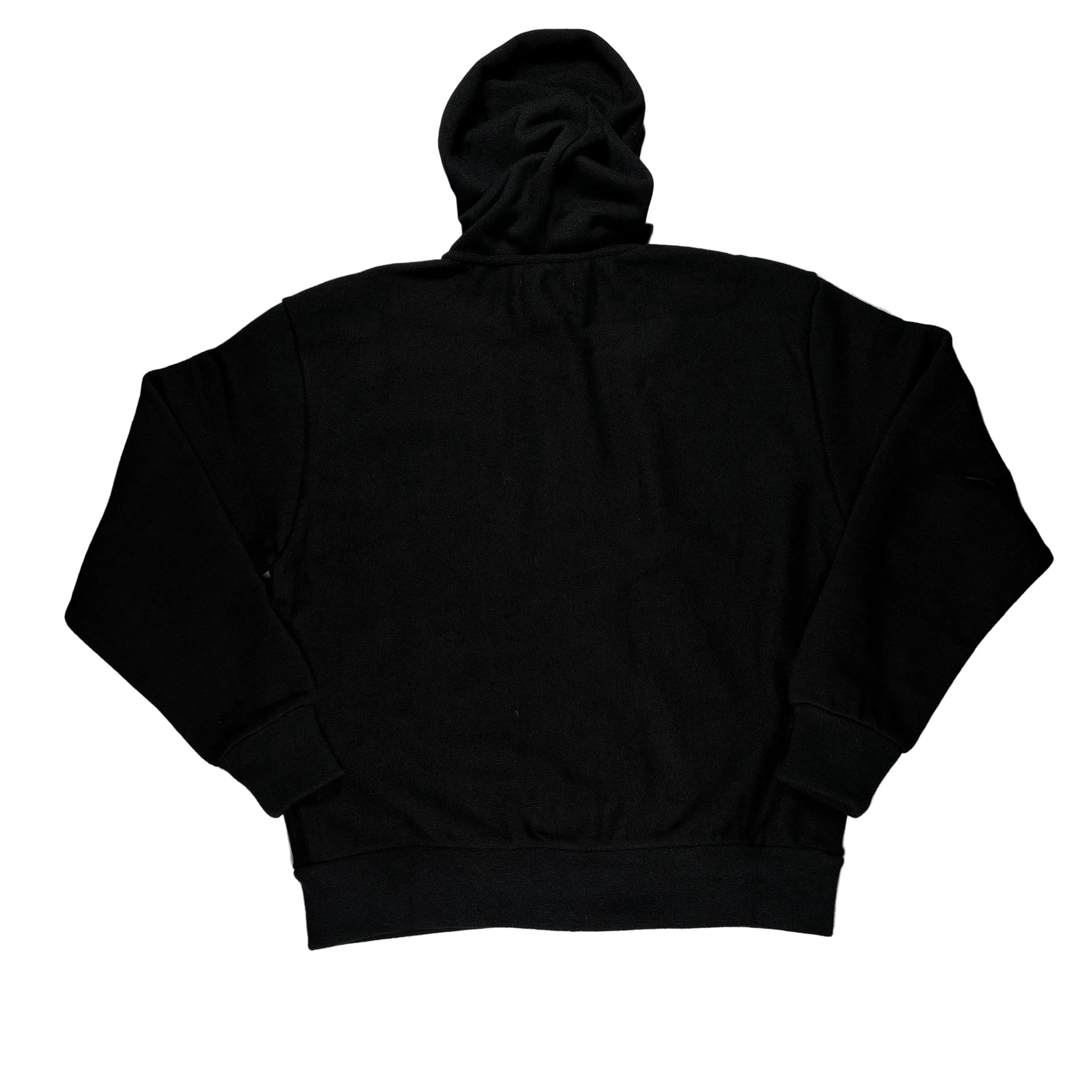 rear of Black hoodie on a white surface 