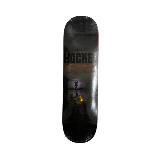 Skateboard deck with 'HOCKEY' branding on a white surface