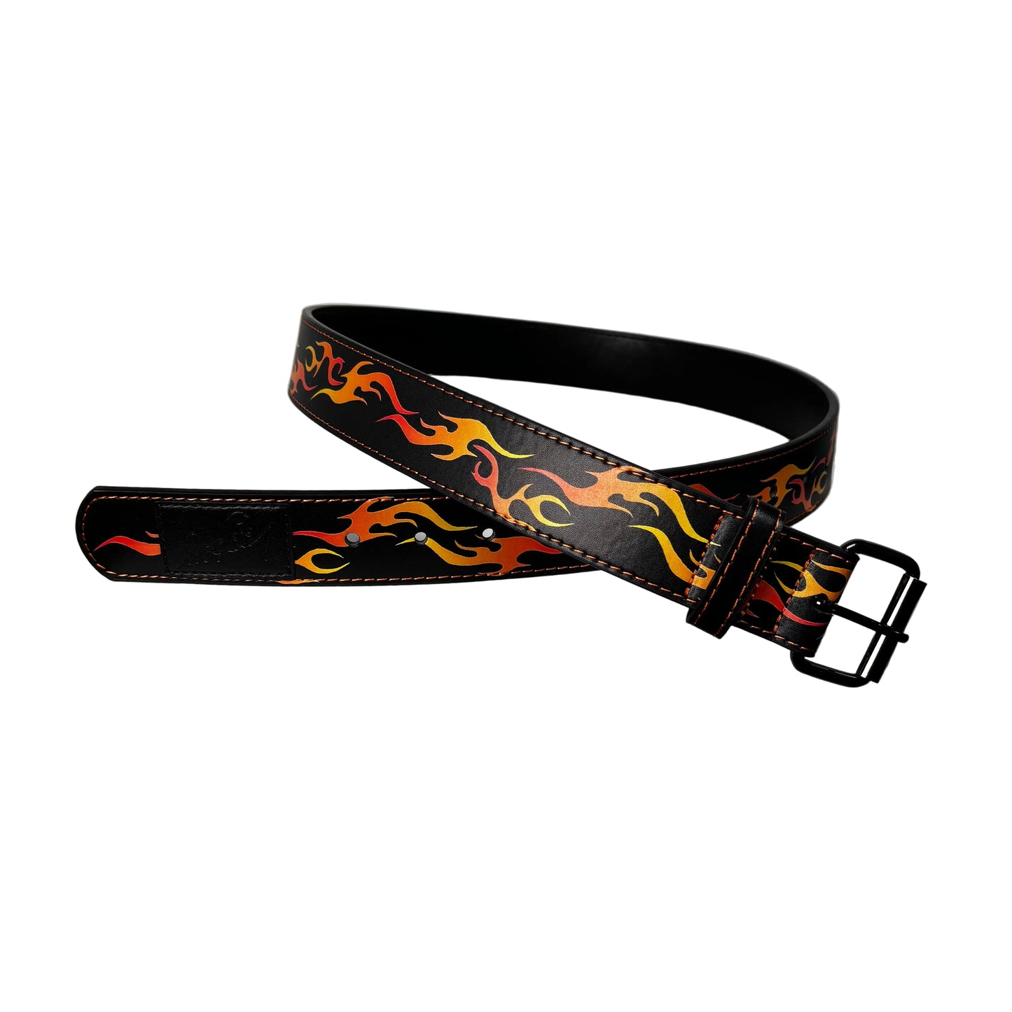 Black belt with flame pattern on a white background