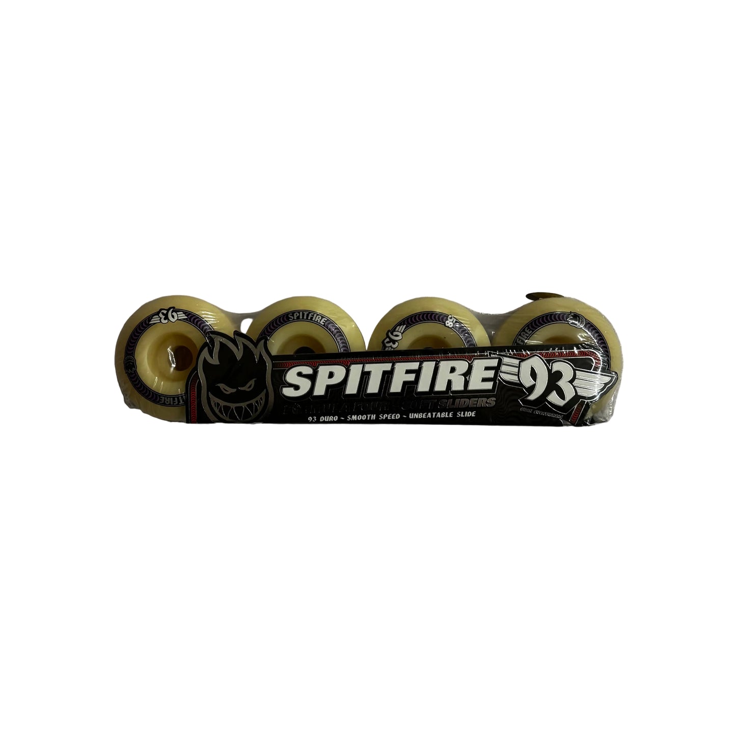 Spitfire skateboard wheels on a gray background