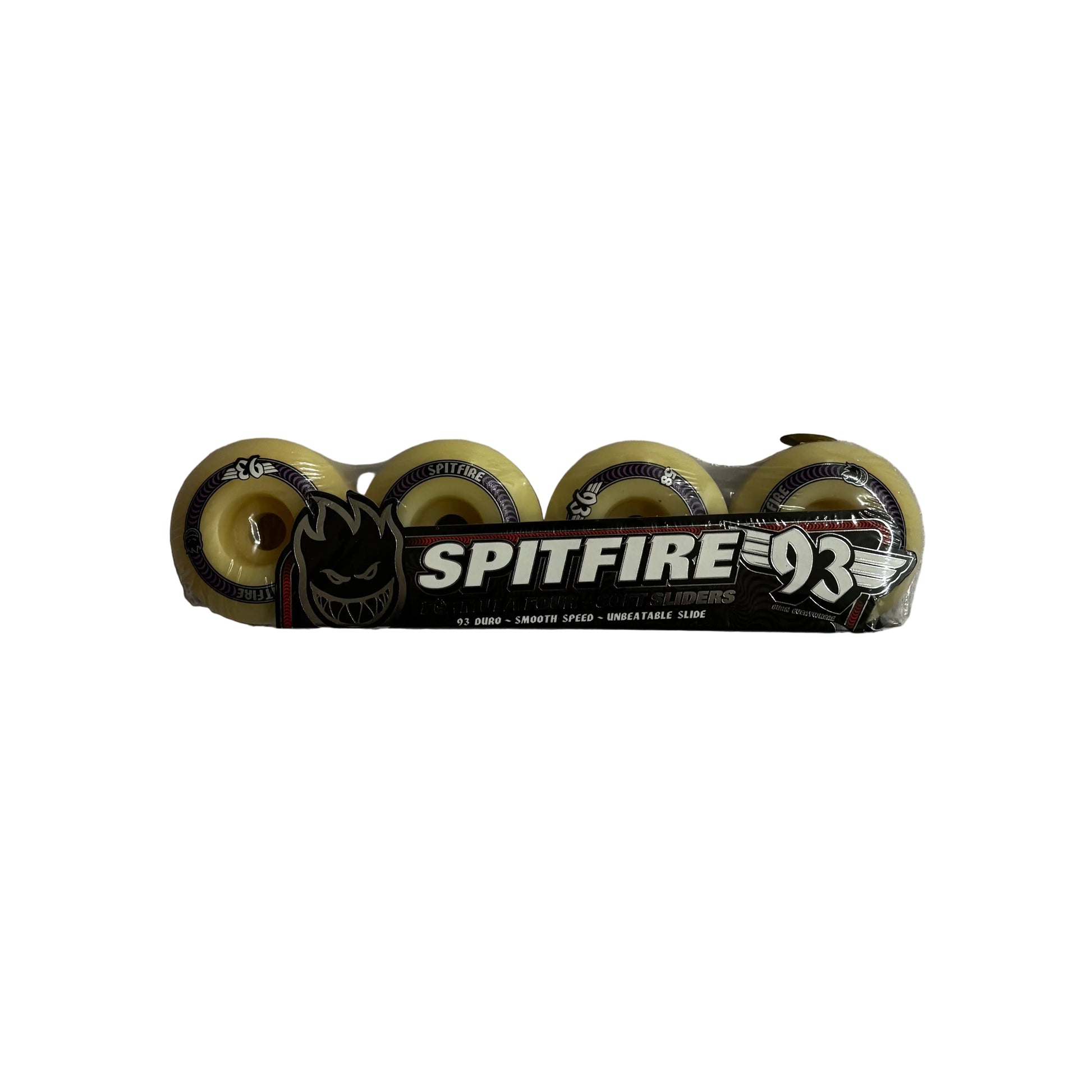 Spitfire skateboard wheels on a gray background