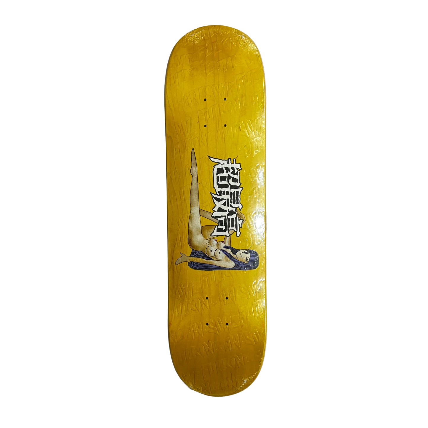 anime style skateboard deck with graphic design on a white surface