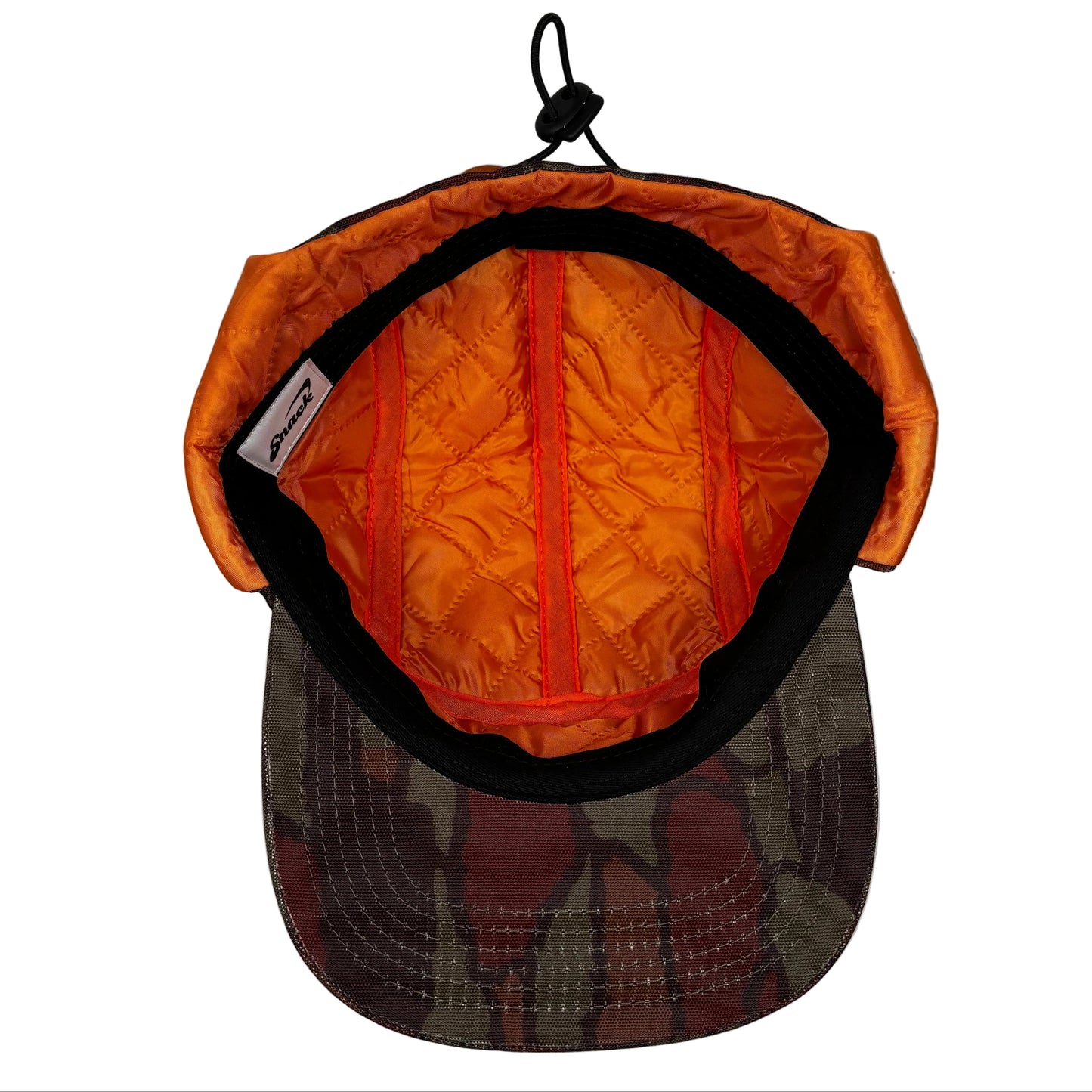 inside view of Orange and black cap on a white  background