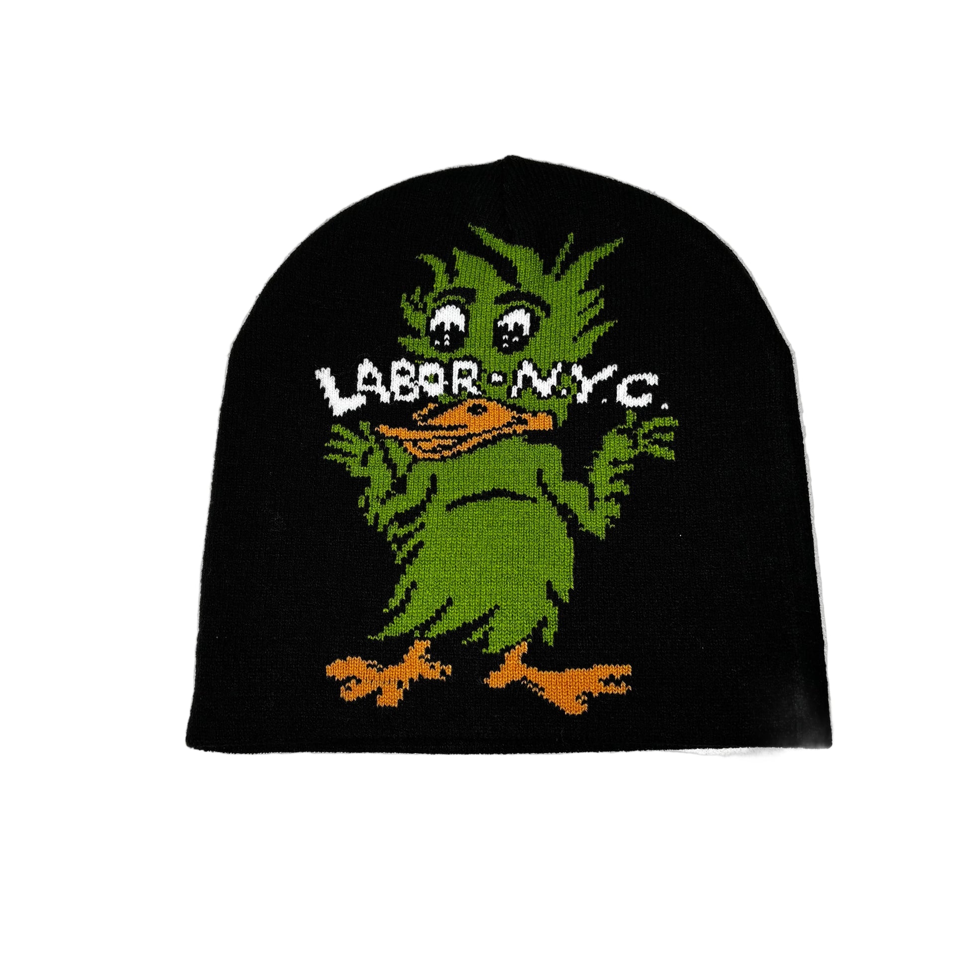 black and green duck logo skully cap with LABOR NYC on it
