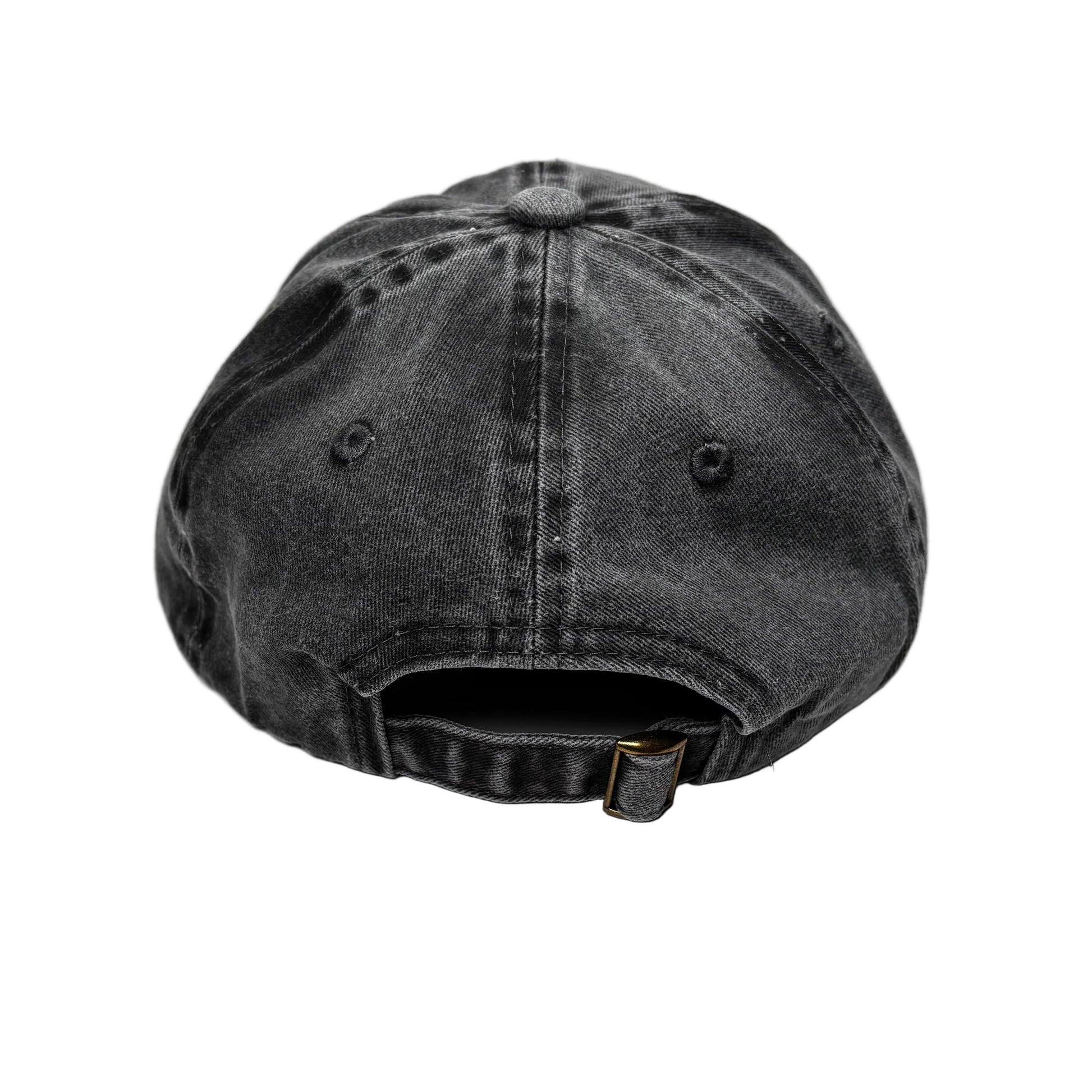 rear view of black washed cap