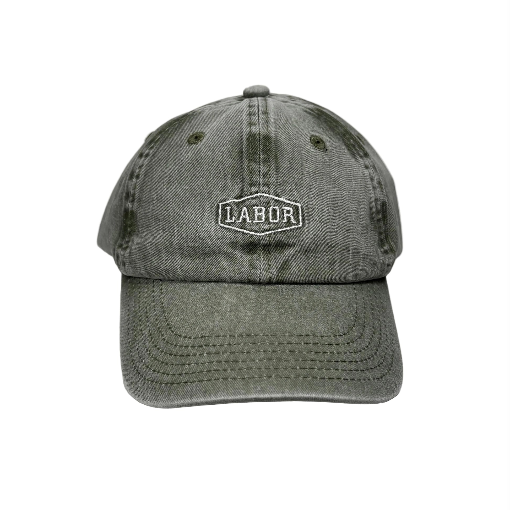front view of washed green crest logo hat