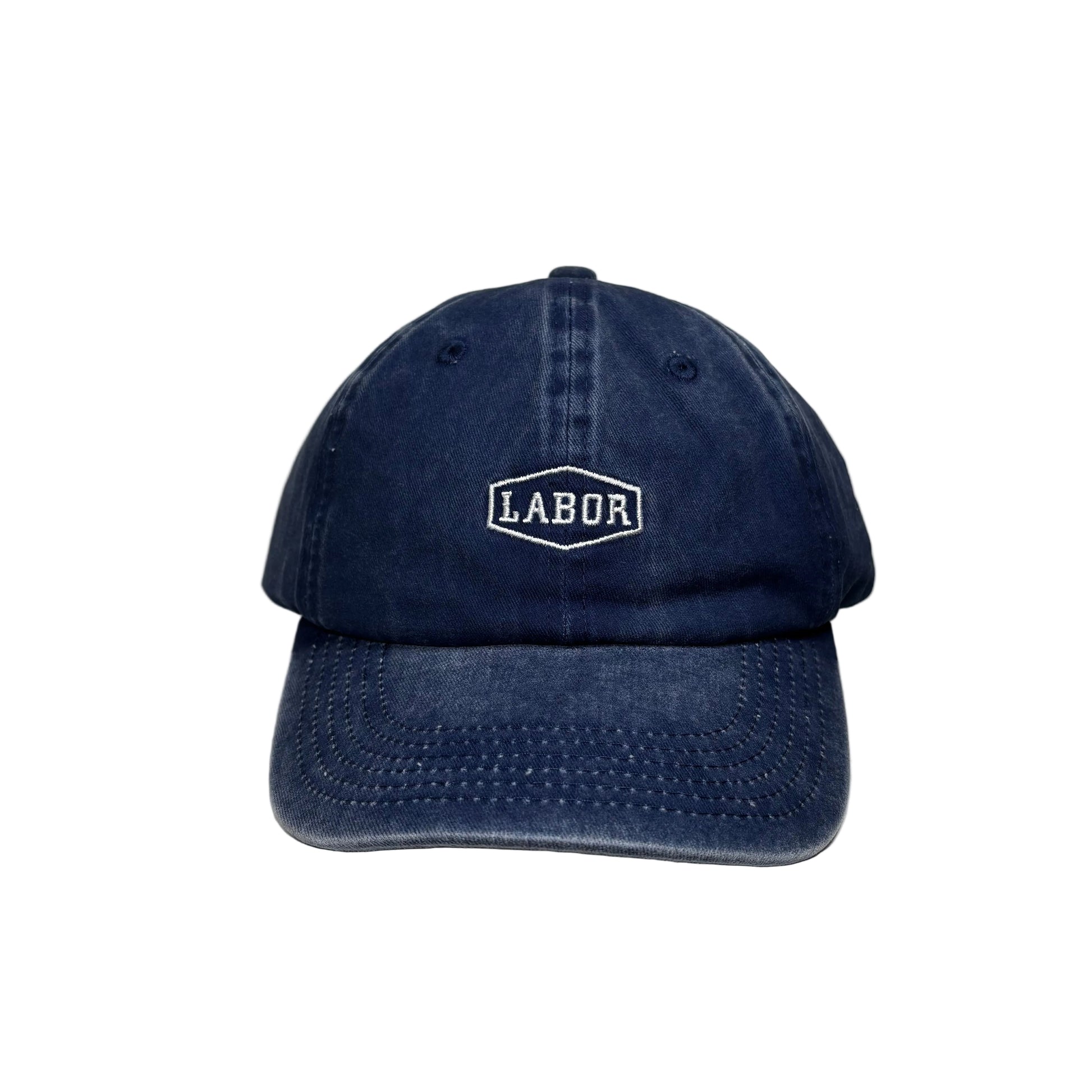front view of washed navy crest cap
