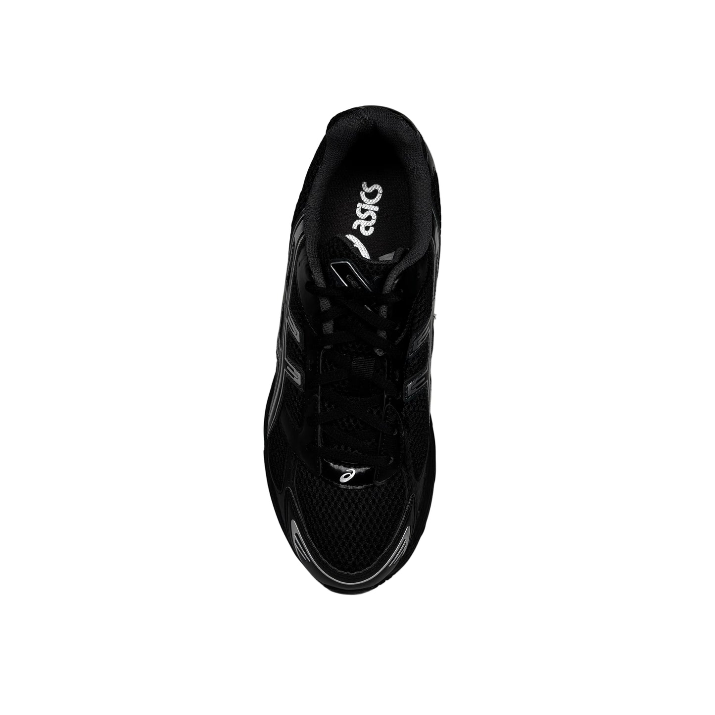 Black sneaker with a brand logo on a white  background