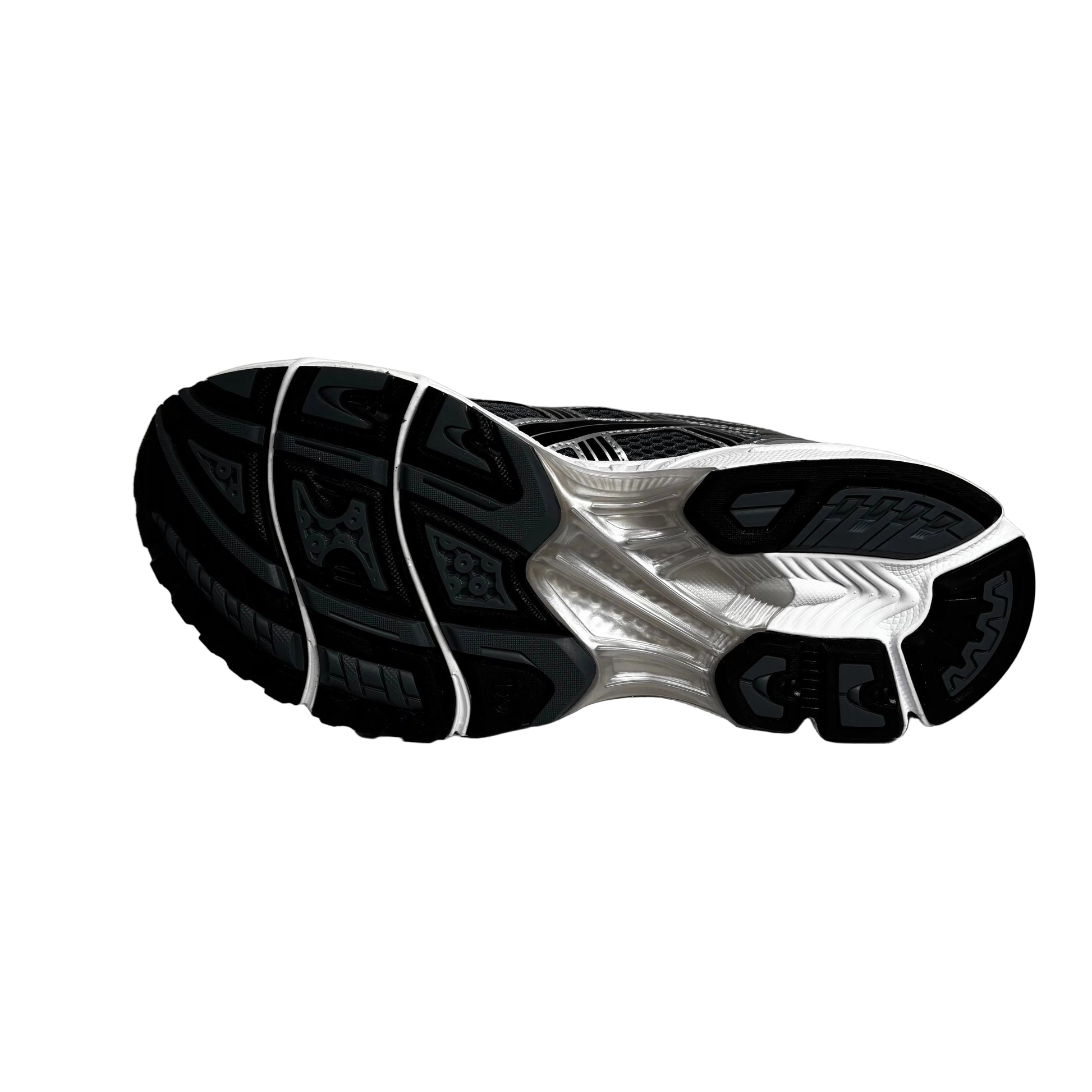 Black and white athletic shoe sole on a white background