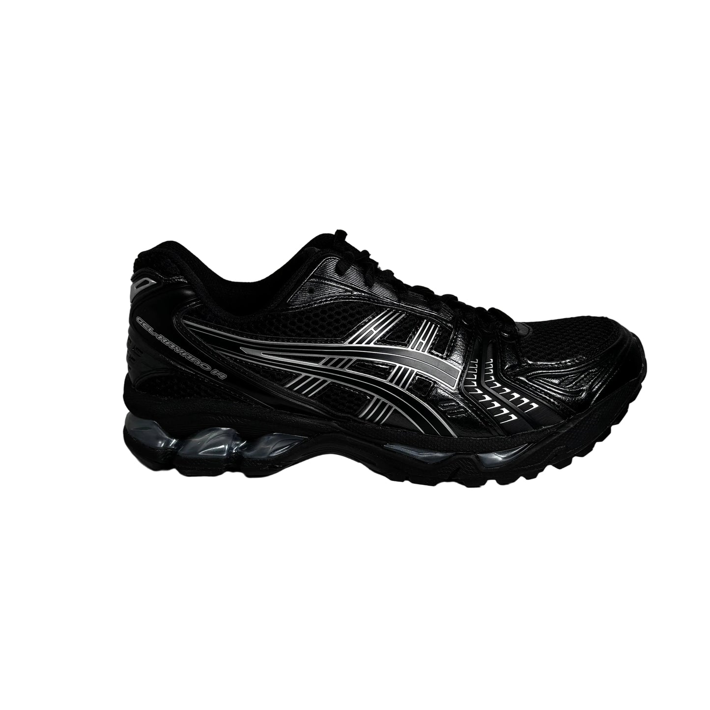 Black athletic shoe on a white background