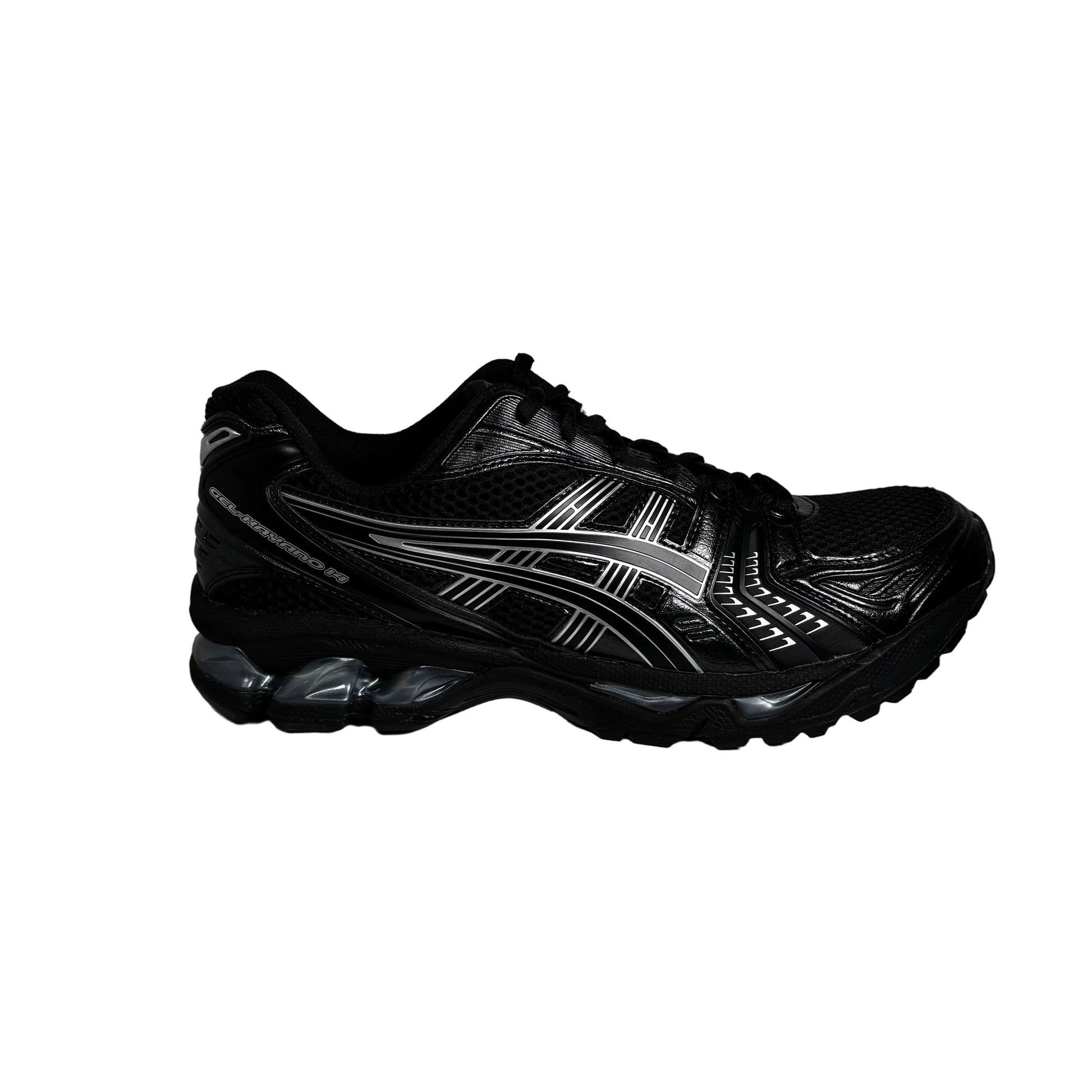 Black athletic shoe on a white background