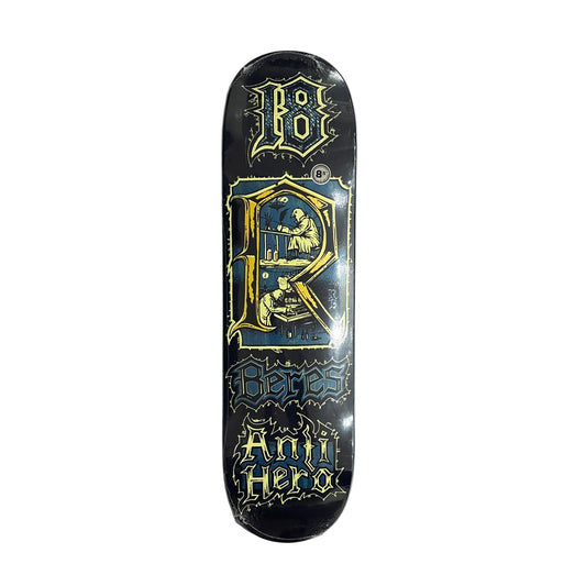 Skateboard deck with 'Anti Hero' and '18' design on a white background