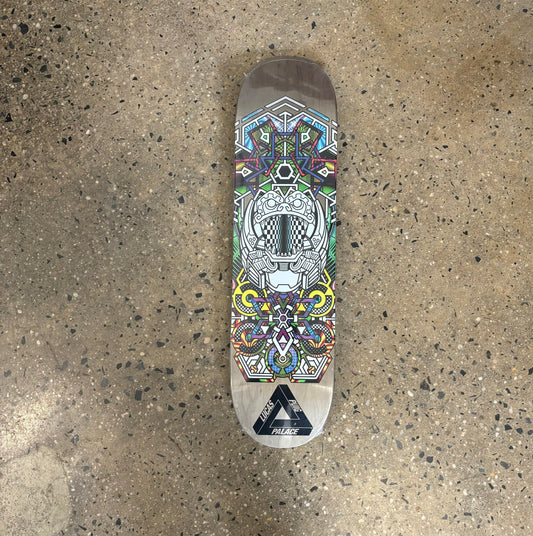 Ornamental glass like Lucas Puig logo skateboard deck