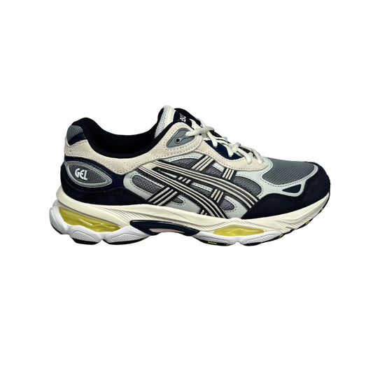 Sneaker with a asics brand logo on a white background