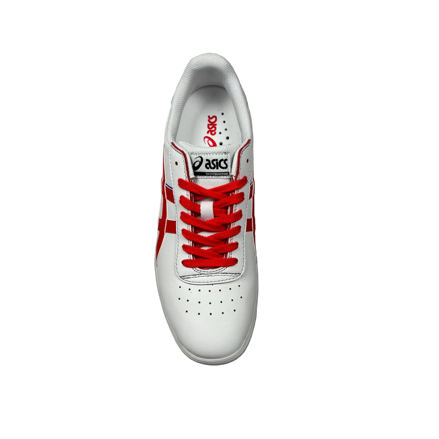 White sneaker with red laces on a white background