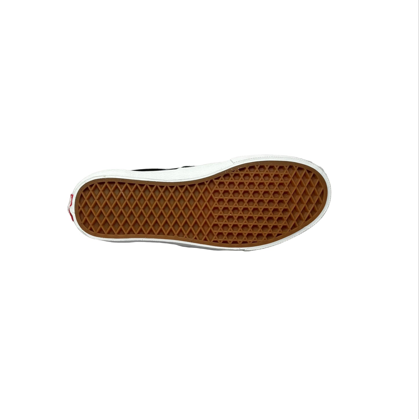 Sole of a shoe with brown rubber outsole on a white background