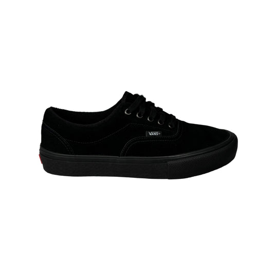 All Black suede low top Vans shoe on a white background