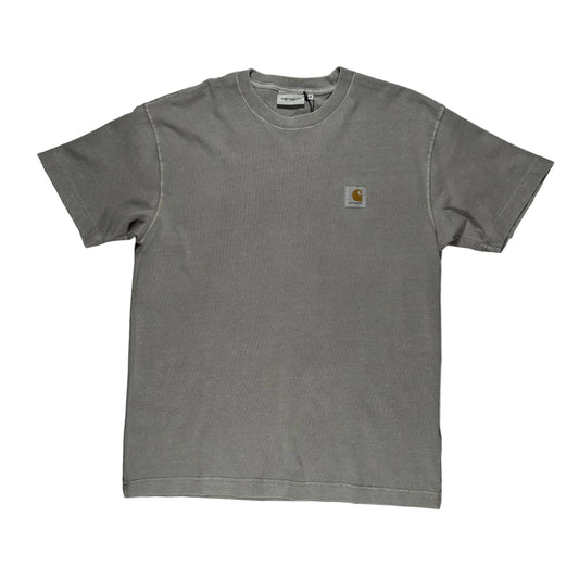 Gray t-shirt with a logo on a white background