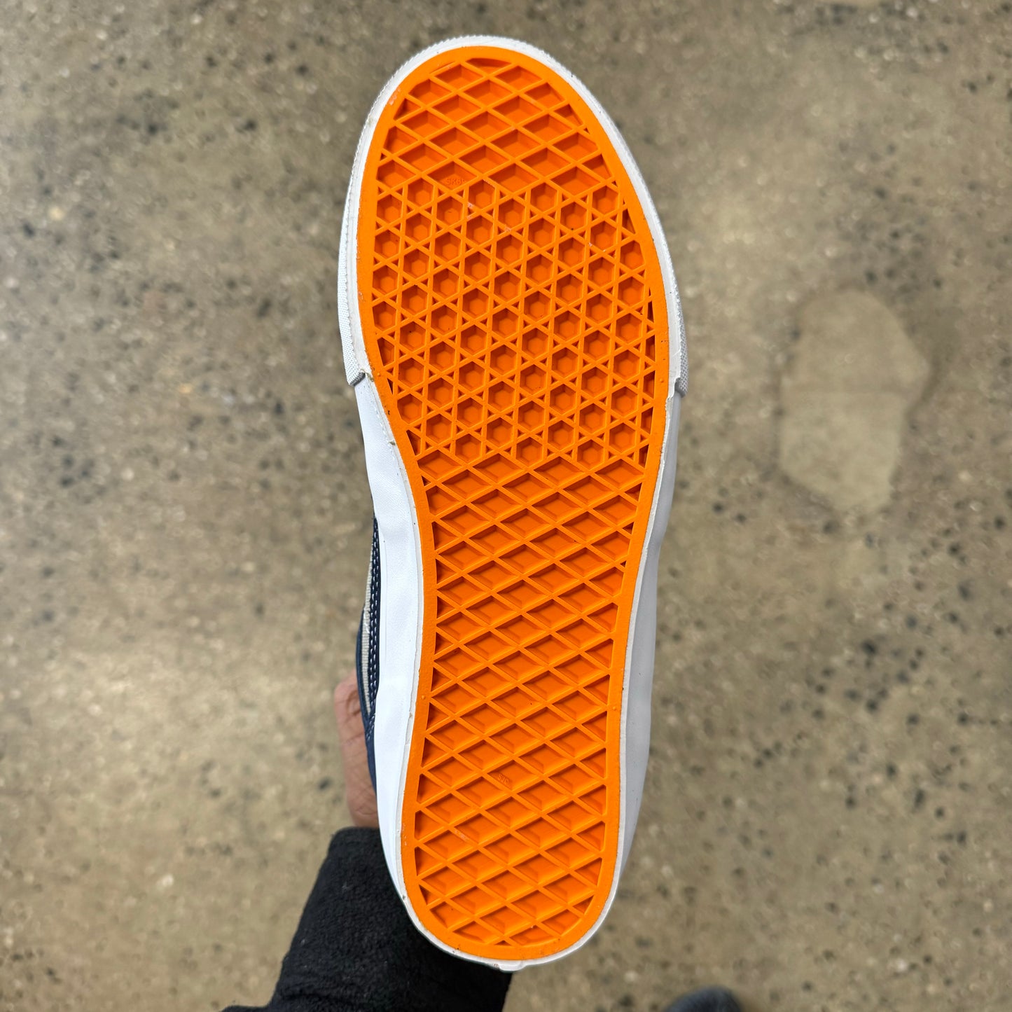 view of orange gum rubber classic vans waffle grip sole