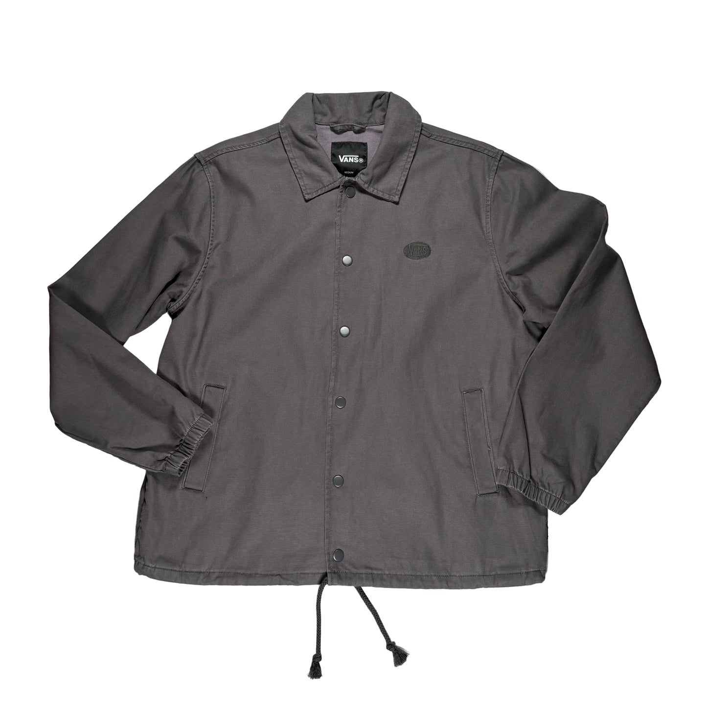 Dark gray jacket with brand logo on a white surface
