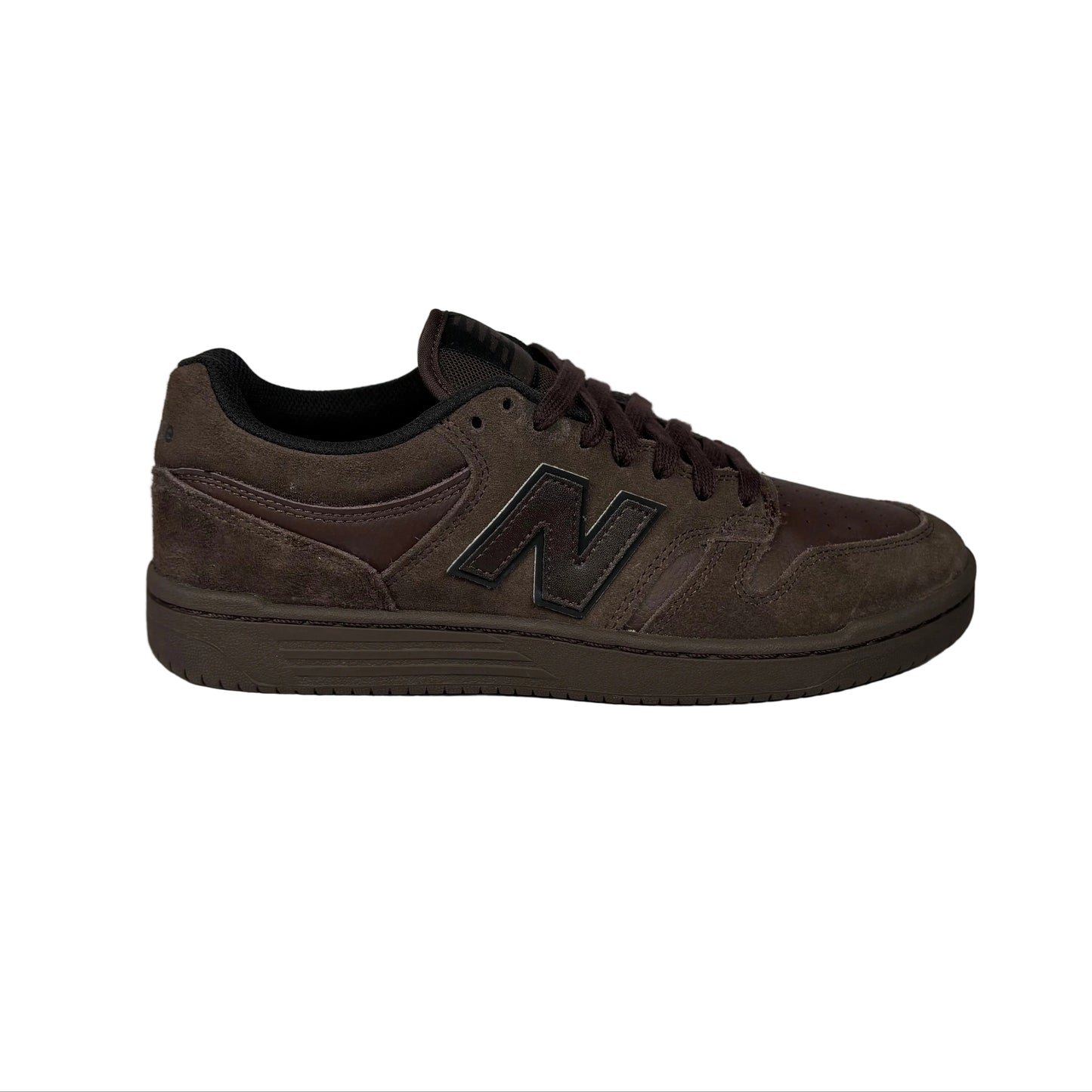Brown sneaker with New Balance logo on a white background