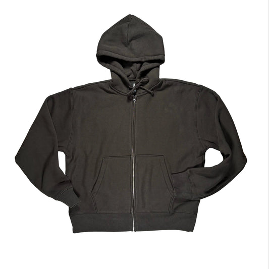 Black zip hoodie on a white surface 