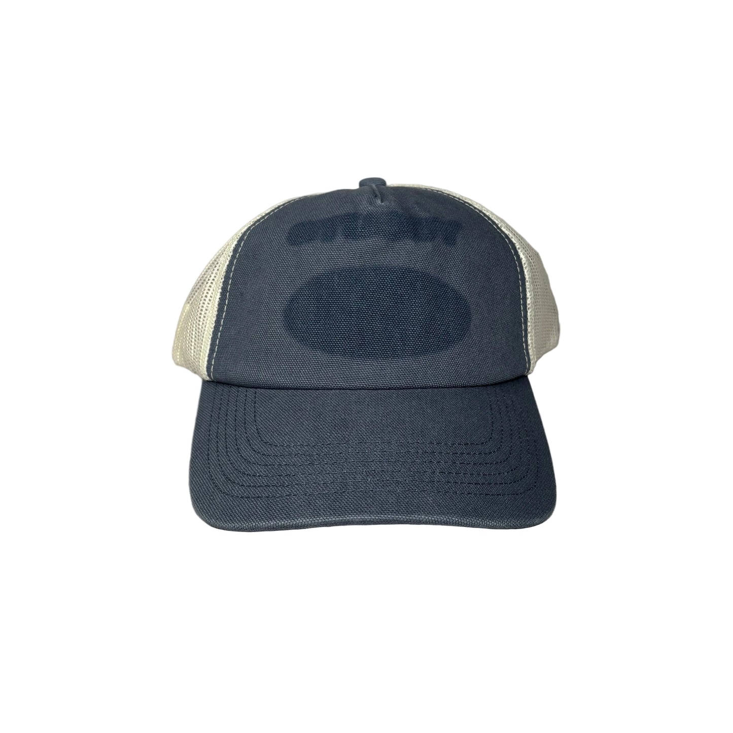 Trucker hat with a shadow of a logo on a white background