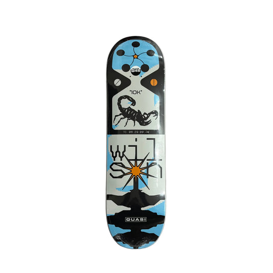 Skateboard deck with scorpion design on a WHITE surface