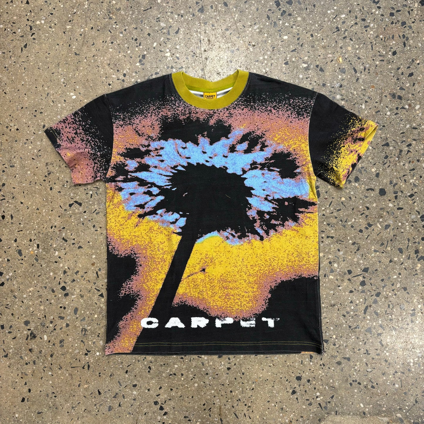 Front view of yellow and black dandelion t-shirt