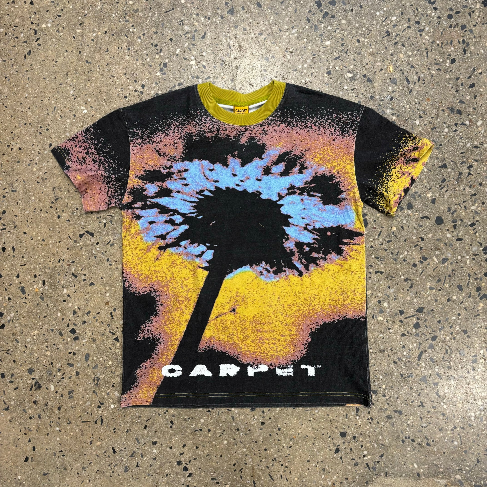 Front view of yellow and black dandelion t-shirt